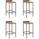 TABOURETS DE BAR 4 PCS GRIS RÉSINE TRESSÉE ET BOIS D'ACACIA