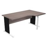 BUREAU COMPACT PRONTO TENDANCE- RETOUR À DROITE L.160 X P.100 CM - PLATEAU CENDRE - PIEDS L NOIR