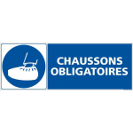 PANNEAU D'OBLIGATION CHAUSSONS OBLIGATOIRES. PANNEAU RECTANGULAIRE. OBLIGATION SIGNALISATION EPI. AUTOCOLLANT, PVC, ALU - PLASTIQUE PVC 1,5 MM - 210