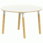 TABLE 4 PIEDS MÉTAL/BOIS RONDE Ø120 T1 STRAT ABS BLANC/ALU