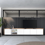 SKRAUT HOME - MEUBLE TV EFFET BOIS BLANC ET CHÊNE 309X35X50CM SUSPENDU