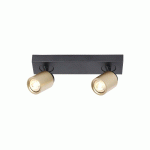 FREELIGHT SPOT POUR PLAFOND RAZZA, NOIR/OR, LONGUEUR 38 CM, À 2 LAMPES.