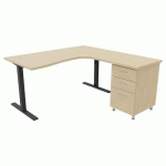 PACK BUREAU+CAISS IDEA ASYM. RET. À DROITE 180 CM CHÊNE/ANTHRACITE - QUADRIFOGLIO