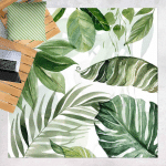 TAPIS EN VINYLE - WATERCOLOUR TROPICAL LEAVES AND TENDRILS - CARRÉ 1:1 DIMENSION HXL: 40CM X 40CM