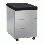 CAISSON MOBILE MÉTAL 3 TIROIRS ALUMINIUM AVEC COUSSIN NOIR