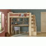 LIT MEZZANINE ESCALIER 2 PLACES AVEC BUREAU PAROS  BOIS NATUREL 120X190 CM