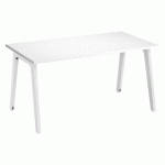 BUREAU DROIT EDEN ARCHE BLANC L 140 CM AVEC GOULOTTE PIED BLANC