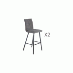 LOT DE 2 CHAISES DE BAR EN TISSU GRIS ET PIEDS GRIS MAT - MORTEN