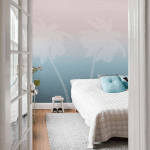 K&L WALL ART - XXL GRAND PAPIER PEINT OMBRE PALMIERS BLEU CHAMBRE À COUCHER PARADIS ROSE 1,44 M X 2,60 M - BLEU