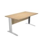 BUREAU DROIT PRONTO TENDANCE - L.140 X P.80 CM - PLATEAU CHÊNE - PIEDS PLEINS ALUMINIUM