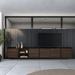 SKRAUT HOME - MEUBLE TV EFFET BOIS DE CHÊNE FONCÉ ET NOIR 309X35X50CM SUSPENDU