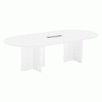 TABLE DE RÉUNION MODULABLE AVEC EXTENSION EXCELLENS L 260 X P 120 CM PLATEAU BLANC PIEDS CROIX PLEIN BOIS BLANC