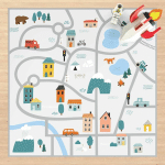 MICASIA - TAPIS EN VINYLE - PLAYOOM MAT SMALLTOWN - DISCOVER NEW PARTS OF THE TOWN - CARRÉ 1:1 DIMENSION HXL: 100CM X 100CM