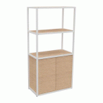 BIBLIOTHÈQUE LUMYA L 80 X P 41,5 X H 162 CM MODULE DÉPART STRUCTURE MÉTAL BLANC 2 PORTES CHÊNE CLAIR