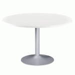 TABLE RONDE EXCELLENS 120 CM PLATEAU BLANC PIÈTEMENT COLONNE MÉTAL ALUMINIUM