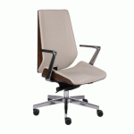 FAUTEUIL DE BUREAU ERGONOMIQUE MOON WOOD, BOIS NOYER CLAIR, MÉCANISME SYNCHRONE, ACCOUDOIRS FIXES, PIEDS EN ALUMINIUM - BEIGE