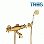 MÉLANGEUR BAIN‑DOUCHE THERMOSTATIQUE OR AVEC DOUCHETTE À MAIN ET SUPPORT ORIENTABLE TRES CLASIC COLOR - TRES 24217409OR