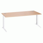 BUREAU DROIT L 180 CM CHÊNE CLAIR RÉGLABLE EN HAUTEUR PIÈTEMENT MÉTAL EXCELLENS BLANC