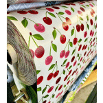 NAPPE BULGOMME IMPRIMÉE CERISE - AU MÈTRE - 140 X 220 CM - BLANC ROUGE.