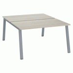 PÔLE 2 BUREAUX ECLA CHÊNE GRIS L 140 X P 80 CM PIÈTEMENT MÉTAL FINITION ALUMINIUM