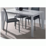 TABLE REPAS EXTENSIBLE SLIVER EN VERRE TREMPÉ EXTRA BLANC PIÉTEMENT EN ACIER LAQUÉ BLANC 120 X 80 CM - BLANC