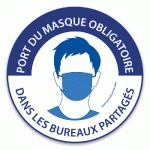 PANNEAU PORT DU MASQUE OBLIGATOIRE DANS LES BUREAUX PARTAGÉS  - VINYLE SOUPLE AUTOCOLLANT - 200 - LOT DE 2
