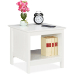 TABLE D'APPOINT, COMPARTIMENT DE RANGEMENT OUVERT, DESIGN CHAMPÊTRE, H X L X P : 45 X 48 X 48 CM, BLANC - RELAXDAYS