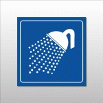 PLAQUE DE SIGNALÉTIQUE CARRÉE - PICTOGRAMME DOUCHE - GRAVOPLY  - 200 X 200 MM - BLANC SUR FOND BLEU
