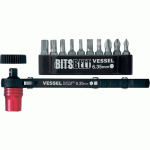 CLIQUET PLAT POUR EMBOUTS ET DOUILLES + 10 EMBOUTS 25,4MM (PH1/PH2/PH3/-4/-6/H2,5/H3/H4/H5/H6) VESSEL