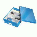 BOÎTE DE RANGEMENT CARTON LEITZ CLICK&STORE WOW AVEC SÉPARATEURS H 10,5 X L 27,8 X P 36,8 CM BLEUE