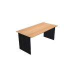 BUREAU DROIT PRONTO TENDANCE - L.160 X P.80 CM - PLATEAU HÊTRE - PIEDS PLEINS NOIR