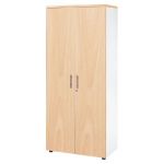 MEUBLE HAUT ACTUAL AVEC PORTES - H.180 X L. 80 X P. 47 CM - CORPS BLANC - PORTES HÊTRE