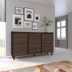 SKRAUT HOME - BUFFET EFFET BOIS DE CHÊNE FONCÉ ET NOIR 156X35X91CM AVEC PIEDS