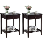 LOT DE 2 TABLE DE CHEVET À 2 NIVEAUX AVEC 1 TIROIR, TABLE D'APPOINT TABLE DE NUIT MODERNE POUR CHAMBRE SALON CONSOLE, 47,5X36X62CM, MARRON - COSTWAY