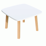 TABLE BASSE WOODY H.40 X L.60 X P.60 CM PLATEAU BLANC PIÈTEMENT BOIS MASSIF