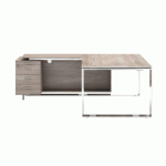 BUREAU DARWIN RETOUR À GAUCHE L 200 X P 200 CM PLATEAU ORME PIÈTEMENT MÉTAL CHROMÉ