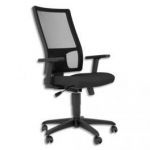 FAUTEUIL SQUARE, SYNCHRONE, PIÉTEMENT NYLON, DOSSIER RÉSILLE NOIR ET ASSISE TISSU NOIR.