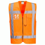 LOT DE 4 - PORTWEST R476 GILET MULTIPOCHES HAUTE-VISIBILITÉ RWS ORANGE - TAILLE L