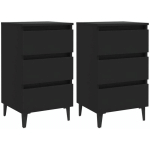 TABLES DE CHEVET AVEC PIEDS EN MÉTAL 2 PCS NOIR 40X35X69 CM