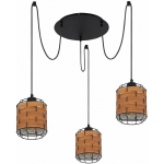 SUSPENSION 3 FLAMMES ABAT-JOUR SUSPENSION LAMPE DE SALON ASPECT BOIS À RÉGLER, MÉTAL PLASTIQUE, MARRON NOIR, 3X DOUILLES E27, DXH 38,5X200 CM