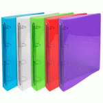 LOT DE 20 - CLASSEUR 4 ANNEAUX PLASTIFIÉ EXACOMPTA CRYSTAL A4 MAXI - DOS 3 CM COULEURS ASSORTIES