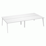 PÔLE DE 4 BUREAUX EDEN ARCHE L 320 CM AVEC GOULOTTE INTÉGRÉE PLATEAU BLANC PIED BLANC