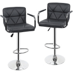 LOT DE 2 CHAISES HAUTES AVEC PIVOTANT SUR 360°,TABOURETS DE BAR AVEC ACCOUDOIRS, DOSSIER ET REPOSE-PIEDS,HAUTEUR RÉGLABLE, REVÊTEMENT EN PU, GRIS