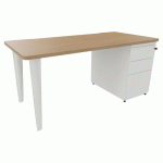 BUREAU EVIDENCE 160X80 CHÊNE CLAIR CAISSON PORTEUR/PIED BLANC - VINCO