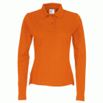 COTTOVER POLO PIQUE MANCHES LONGUES FEMME - CERTIFIÉ GOTS ORANGE - TAILLE XS