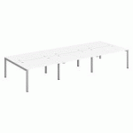 PÔLE 6 BUREAUX L 420 CM PLATEAUX BLANC, PIÈTEMENT MÉTAL ALUMINIUM - TEAM LINE