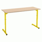 LOT DE 2 - TABLE SCOLAIRE 2 PLACES SYLLAB L.130 CM PLATEAU HÊTRE RÉGLABLE EN HAUTEUR, TAILLE 4 À 6 POUR CP À LYCÉE PIÈTEMENT JAUNE