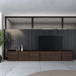 SKRAUT HOME - MEUBLE TV EFFET BOIS DE CHÊNE FONCÉ ET NOIR 309X35X50CM