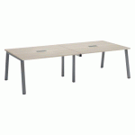 TABLE DE RÉUNION MODULABLE AVEC EXTENSION ECLA L 280 X P 126 CM PLATEAU CHÊNE GRIS PIÉTEMENT MÉTAL ANTHRACITE