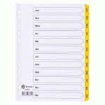 LOT DE 2 - INTERCALAIRE A4 CARTE BRISTOL BLANCHE BRUNEAU 12 ONGLETS MENSUELS JAUNE - 1 JEU